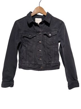 TALULA | Black Cropped Denim Jacket Fitted Minimalist Grunge Moto